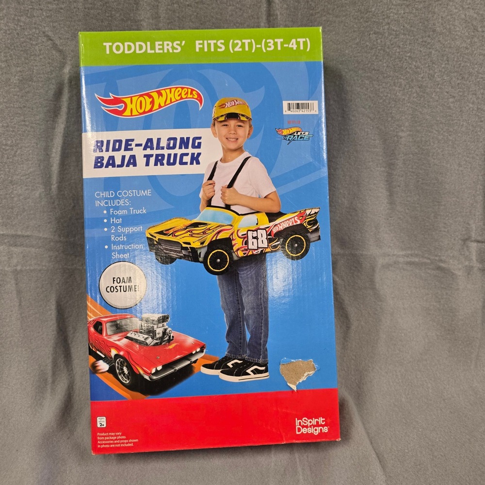 Hot Wheels Ride-Along Baja Truck Toddler Costume 2T-4T Yellow Foam Car Hat New